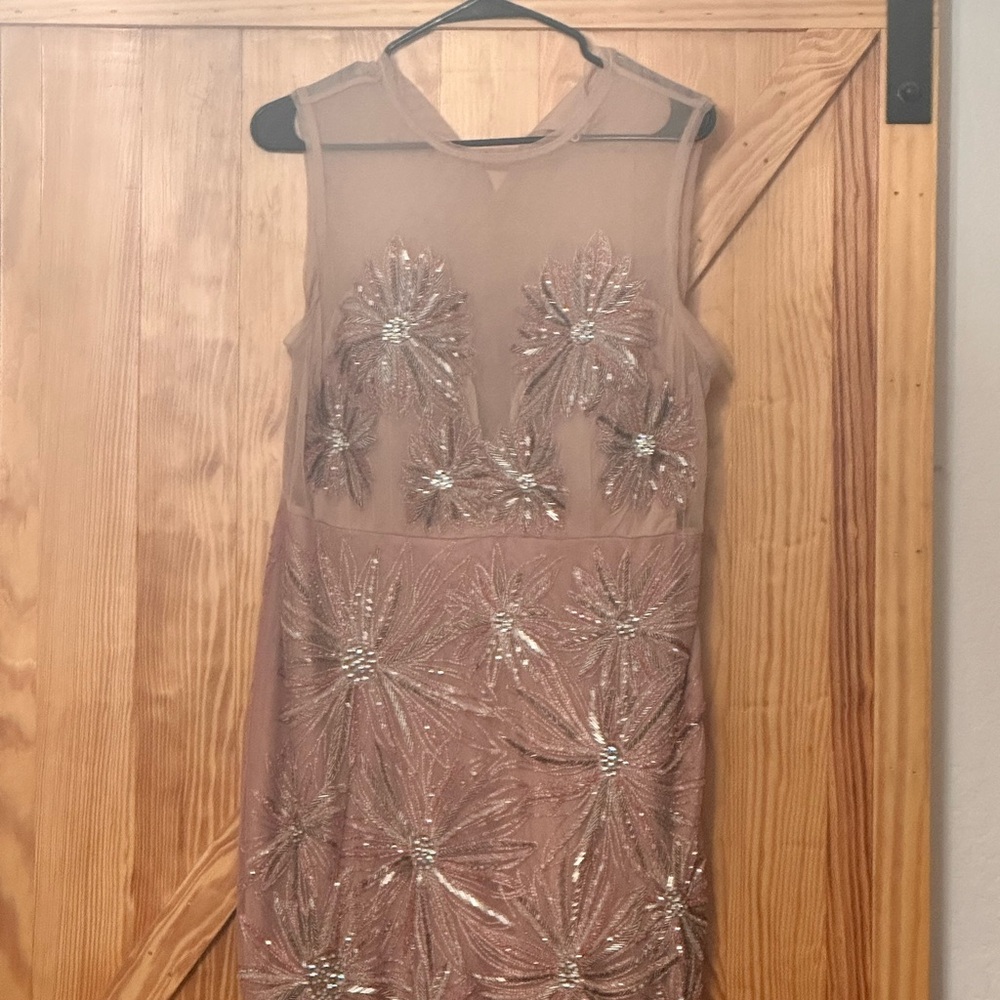 Anthropologie Sequin Embellished Mini Dress Pink and Silver